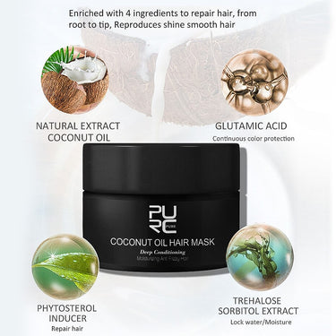 Coconut oil hair mask enriched with glutamic acid to repair hair from root to tip